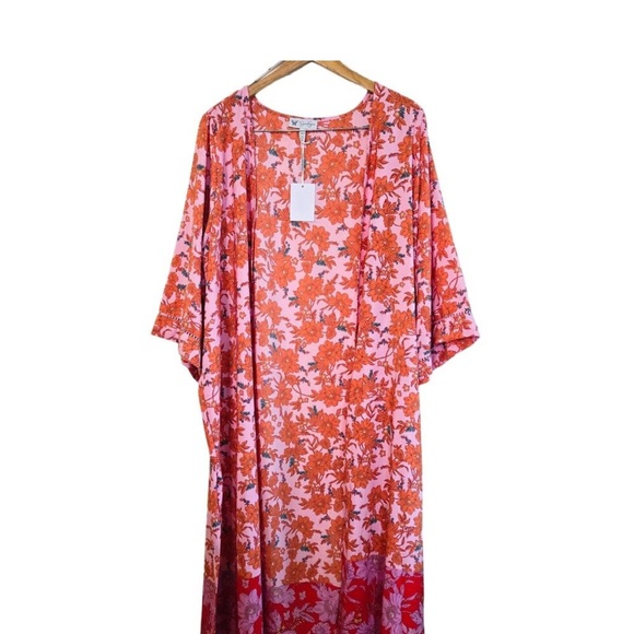 NWT JESSICA SIMPSON FLORAL KIMONO PINK AND ORANGE BOHO - Picture 4 of 5